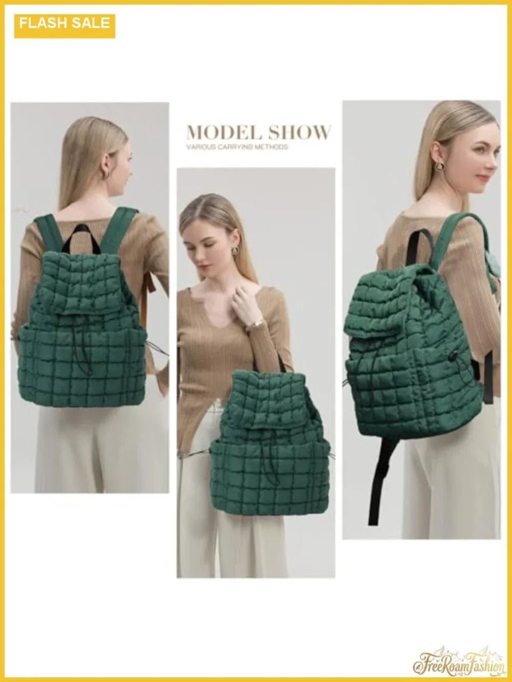 Quilted Puffer Backpack for Women Lightweight Water Resistant Daypack with